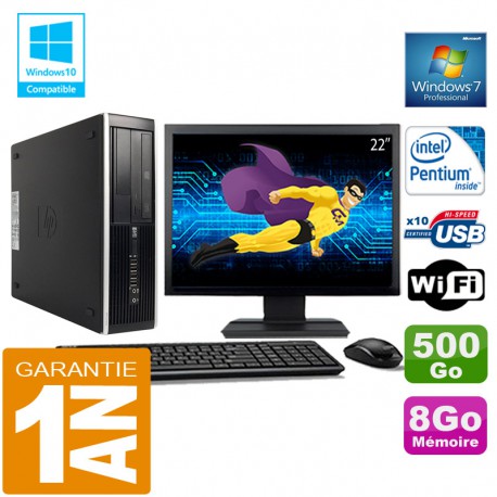 PC HP Compaq 8300 SFF Intel G850 Ram 8Go Disque 500 Go Wifi W7 Ecran 22"