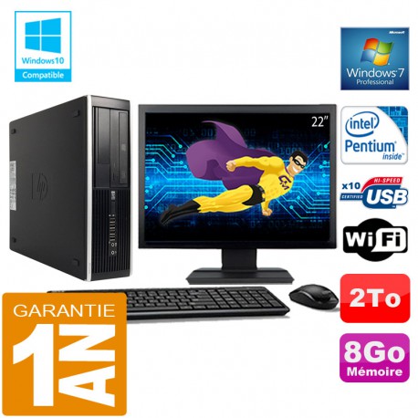 PC HP Compaq 8300 SFF Intel G850 Ram 8Go Disque 2 To Wifi W7 Ecran 22"