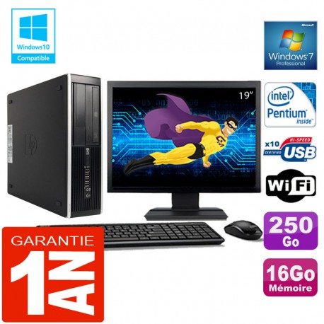 PC HP Compaq 8300 SFF Intel G850 Ram 16Go Disque 250 Go Wifi W7 Ecran 19"