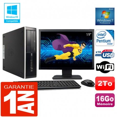 PC HP Compaq 8300 SFF Intel G850 Ram 16Go Disque 2 To Wifi W7 Ecran 19"
