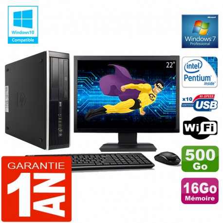 PC HP Compaq 8300 SFF Intel G850 Ram 16Go Disque 500 Go Wifi W7 Ecran 22"