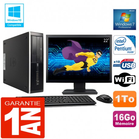 PC HP Compaq 8300 SFF Intel G850 Ram 16Go Disque 1 To Wifi W7 Ecran 22"