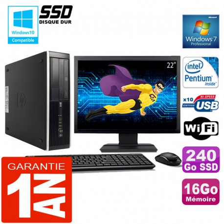 PC HP Compaq 8300 SFF Intel G850 Ram 16Go Disque 240 Go SSD Wifi W7 Ecran 22"
