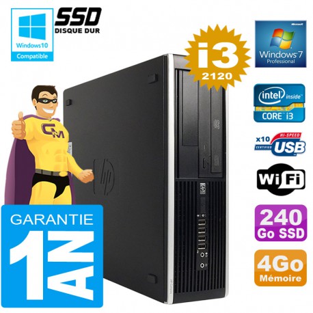 PC HP Compaq 8300 SFF Core I3-2120 Ram 4Go Disque 240 Go SSD Graveur DVD Wifi W7