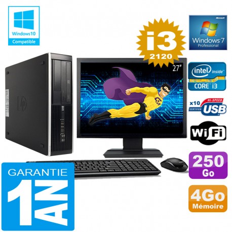 PC HP Compaq 8300 SFF Core I3-2120 Ram 4Go Disque 250 Go Wifi W7 Ecran 27"