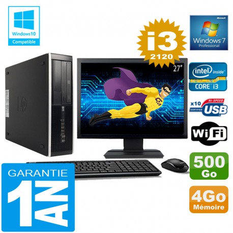PC HP Compaq 8300 SFF Core I3-2120 Ram 4Go Disque 500 Go Wifi W7 Ecran 27"