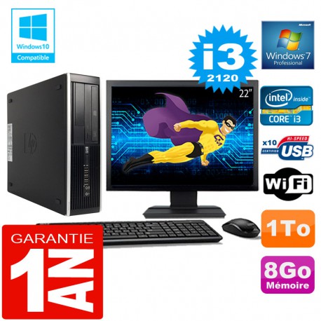 PC HP Compaq 8300 SFF Core I3-2120 Ram 8Go Disque 1 To Wifi W7 Ecran 22"