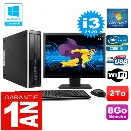 PC HP Compaq 8300 SFF Core I3-2120 Ram 8Go Disque 2 To Wifi W7 Ecran 22"