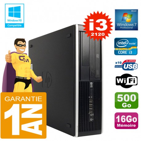 PC HP Compaq 8300 SFF Core I3-2120 Ram 16Go Disque 500 Go Graveur DVD Wifi W7