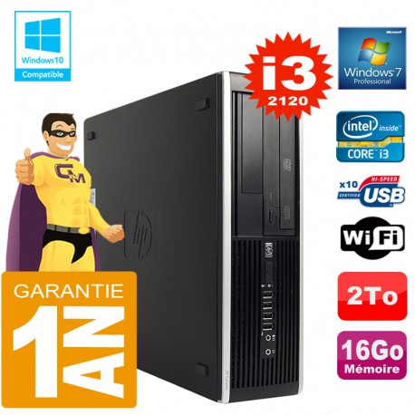 PC HP Compaq 8300 SFF Core I3-2120 Ram 16Go Disque 2 To Graveur DVD Wifi W7