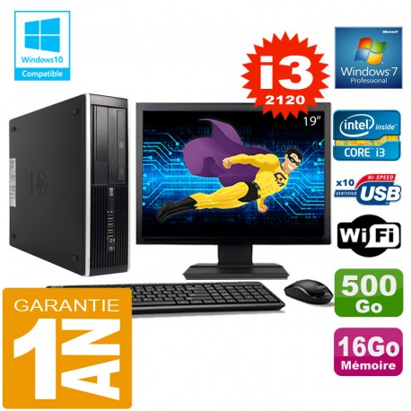 PC HP Compaq 8300 SFF Core I3-2120 Ram 16Go Disque 500 Go Wifi W7 Ecran 19"