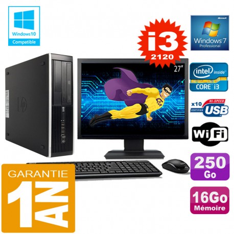 PC HP Compaq 8300 SFF Core I3-2120 Ram 16Go Disque 250 Go Wifi W7 Ecran 27"