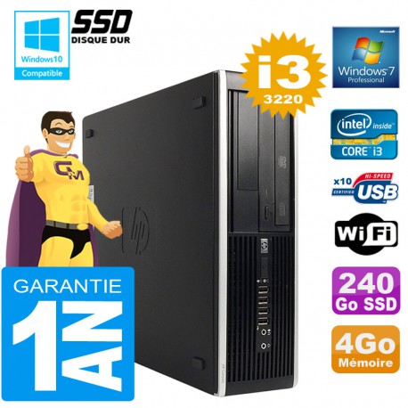 PC HP Compaq 8300 SFF Core I3-3220 Ram 4Go Disque 240 Go SSD Graveur DVD Wifi W7