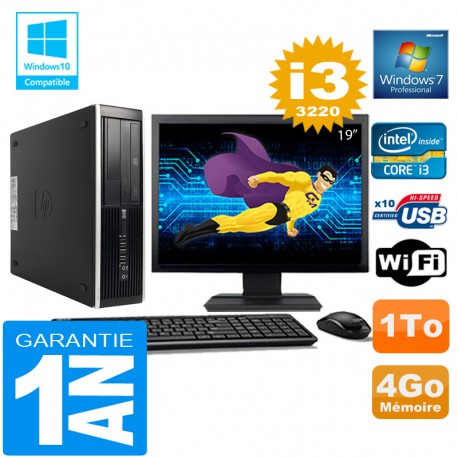 PC HP Compaq 8300 SFF Core I3-3220 Ram 4Go Disque 1 To Wifi W7 Ecran 19"