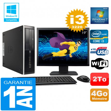 PC HP Compaq 8300 SFF Core I3-3220 Ram 4Go Disque 2 To Wifi W7 Ecran 19"