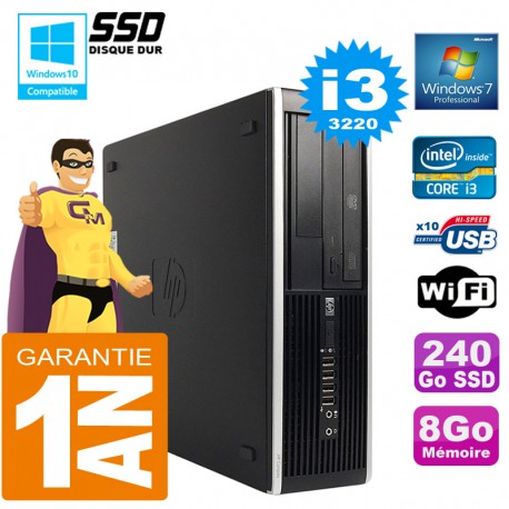 PC HP Compaq 8300 SFF Core I3-3220 Ram 8Go Disque 240 Go SSD Graveur DVD Wifi W7