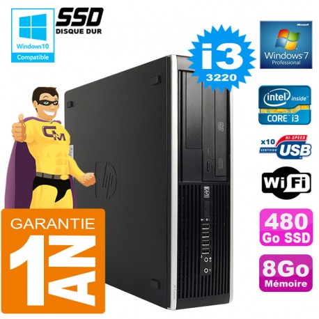 PC HP Compaq 8300 SFF Core I3-3220 Ram 8Go Disque 480 Go SSD Graveur DVD Wifi W7