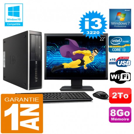 PC HP Compaq 8300 SFF Core I3-3220 Ram 8Go Disque 2 To Wifi W7 Ecran 22"