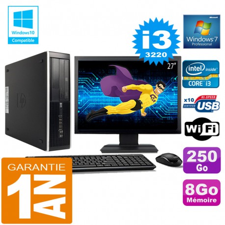 PC HP Compaq 8300 SFF Core I3-3220 Ram 8Go Disque 250 Go Wifi W7 Ecran 27"