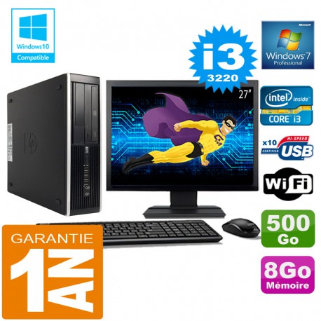 PC HP Compaq 8300 SFF Core I3-3220 Ram 8Go Disque 500 Go Wifi W7 Ecran 27"