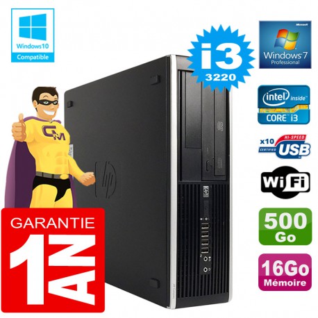 PC HP Compaq 8300 SFF Core I3-3220 Ram 16Go Disque 500 Go Graveur DVD Wifi W7