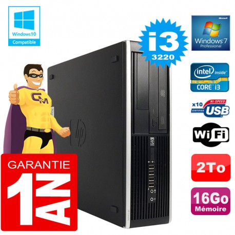 PC HP Compaq 8300 SFF Core I3-3220 Ram 16Go Disque 2 To Graveur DVD Wifi W7