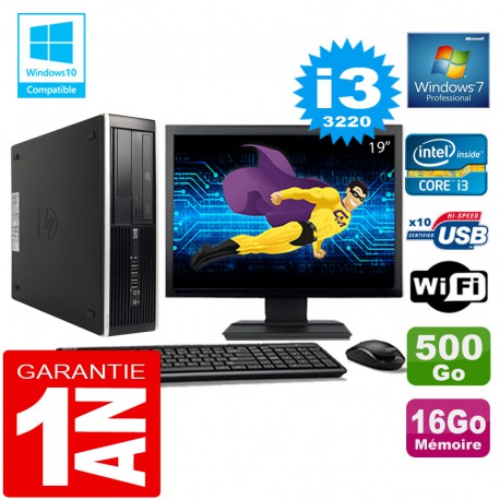 PC HP Compaq 8300 SFF Core I3-3220 Ram 16Go Disque 500 Go Wifi W7 Ecran 19"