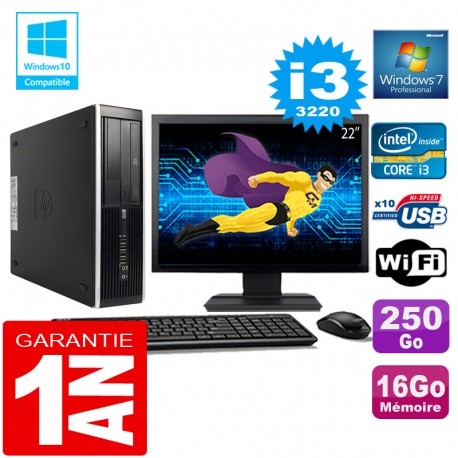 PC HP Compaq 8300 SFF Core I3-3220 Ram 16Go Disque 250 Go Wifi W7 Ecran 22"