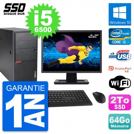 PC Tour Lenovo M900 Ecran 22" Intel i5-6500 RAM 64Go SSD 2To Windows 10 Wifi