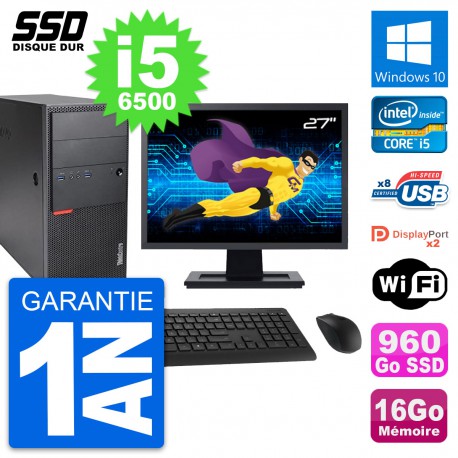 PC Tour Lenovo M900 Ecran 27" Intel i5-6500 RAM 16Go SSD 960Go Windows 10 Wifi