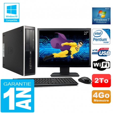 PC HP Compaq 8300 SFF Intel G850 Ram 4Go Disque 2 To Wifi W7 Ecran 27"