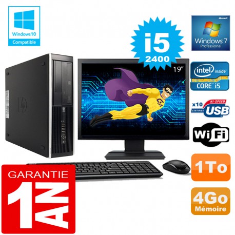 PC HP Compaq 8300 SFF Core I5-2400 Ram 4Go Disque 1 To Wifi W7 Ecran 19"