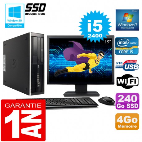 PC HP Compaq 8300 SFF Core I5-2400 Ram 4Go Disque 240 Go SSD Wifi W7 Ecran 19"