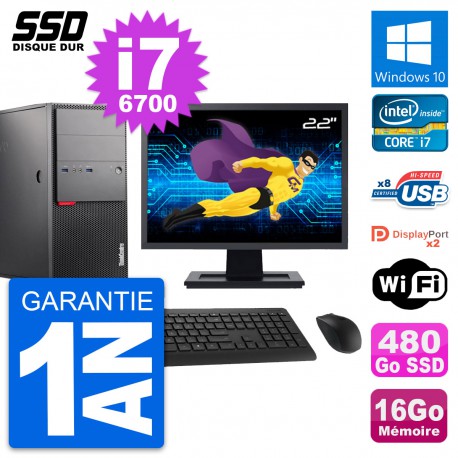 PC Tour Lenovo M900 Ecran 22" Intel i7-6700 RAM 16Go SSD 480Go Windows 10 Wifi