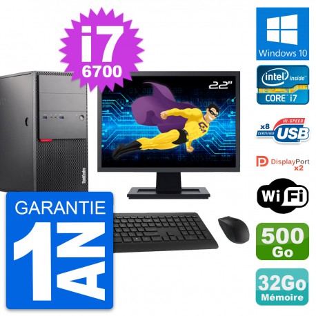PC Tour Lenovo M900 Ecran 22" Core i7-6700 RAM 32Go Disque 500Go Windows 10 Wifi