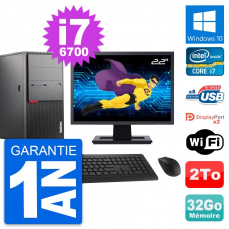 PC Tour Lenovo M900 Ecran 22" Intel i7-6700 RAM 32Go Disque 2To Windows 10 Wifi