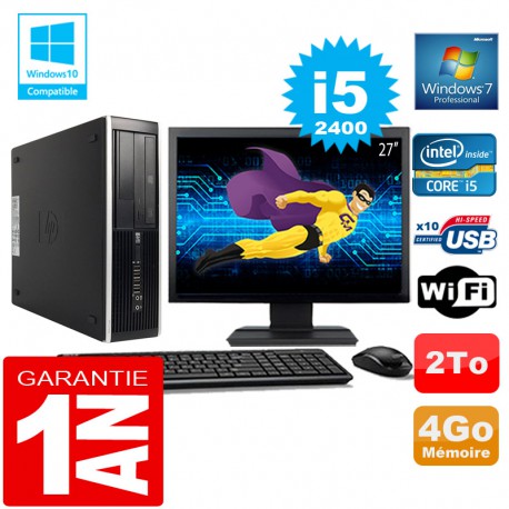 PC HP Compaq 8300 SFF Core I5-2400 Ram 4Go Disque 2 To Wifi W7 Ecran 27"