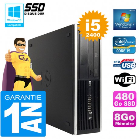 PC HP Compaq 8300 SFF Core I5-2400 Ram 8Go Disque 480 Go SSD Graveur DVD Wifi W7