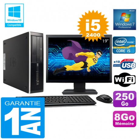 PC HP Compaq 8300 SFF Core I5-2400 Ram 8Go Disque 250 Go Wifi W7 Ecran 19"
