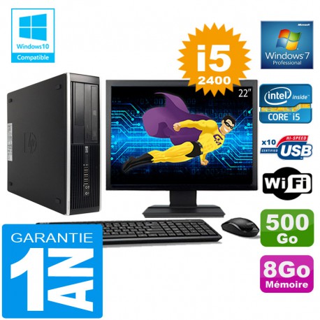 PC HP Compaq 8300 SFF Core I5-2400 Ram 8Go Disque 500 Go Wifi W7 Ecran 22"