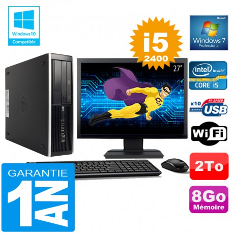 PC HP Compaq 8300 SFF Core I5-2400 Ram 8Go Disque 2 To Wifi W7 Ecran 27"