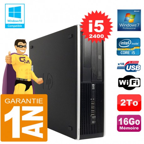 PC HP Compaq 8300 SFF Core I5-2400 Ram 16Go Disque 2 To Graveur DVD Wifi W7