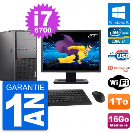 PC Tour Lenovo M900 Ecran 27" Intel i7-6700 RAM 16Go Disque 1To Windows 10 Wifi
