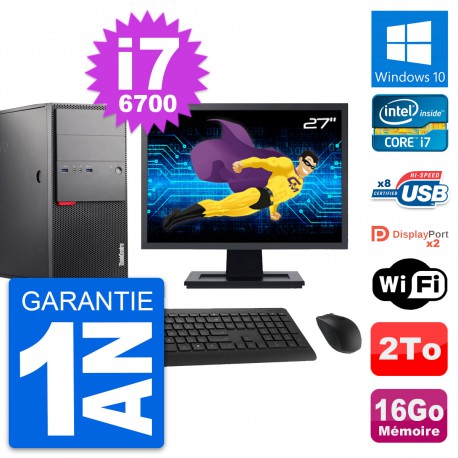 PC Tour Lenovo M900 Ecran 27" Intel i7-6700 RAM 16Go Disque 2To Windows 10 Wifi