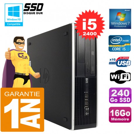 PC HP Compaq 8300 SFF Core I5-2400 Ram 16Go Disque 240Go SSD Graveur DVD Wifi W7