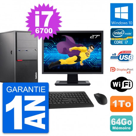 PC Tour Lenovo M900 Ecran 27" Intel i7-6700 RAM 64Go Disque 1To Windows 10 Wifi