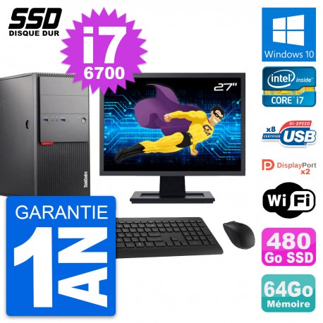 PC Tour Lenovo M900 Ecran 27" Intel i7-6700 RAM 64Go SSD 480Go Windows 10 Wifi