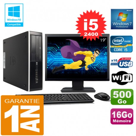 PC HP Compaq 8300 SFF Core I5-2400 Ram 16Go Disque 500 Go Wifi W7 Ecran 19"