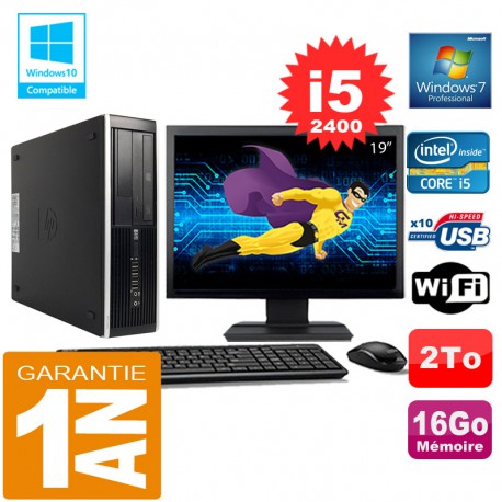 PC HP Compaq 8300 SFF Core I5-2400 Ram 16Go Disque 2 To Wifi W7 Ecran 19"
