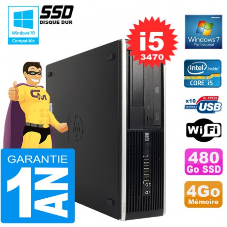 PC HP Compaq 8300 SFF Core I5-3470 Ram 4Go Disque 480 Go SSD Graveur DVD Wifi W7